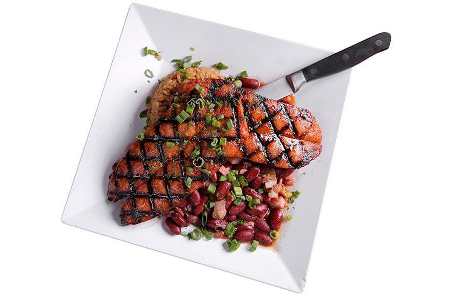 bronzed-chicken-on-top of-red beans