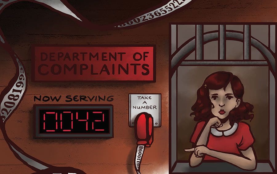 woman-at-counter-in-red-Illustration