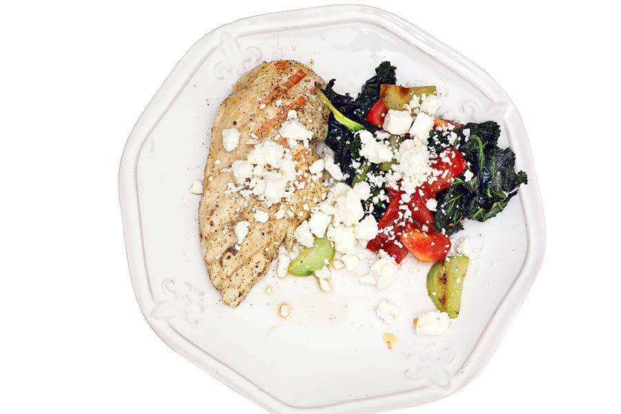 HERB CHICKEN WITH KALE, TOMATO-AND-FETA-SALAD